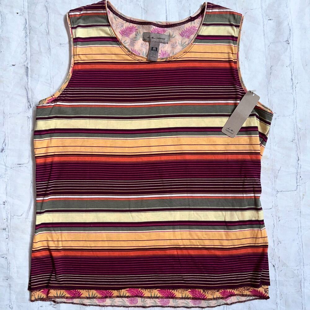 NWT Women’s Large IE Relaxed Retro Style Cotton Striped Double Layer Tank Top